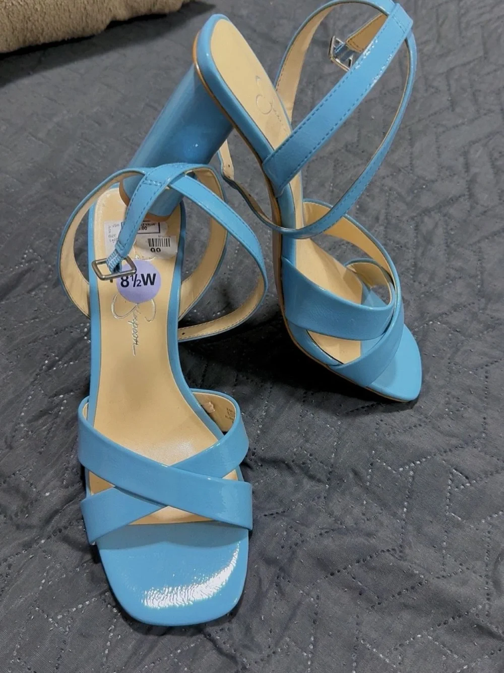 Blue Strappy Block Heel Sandals - Women